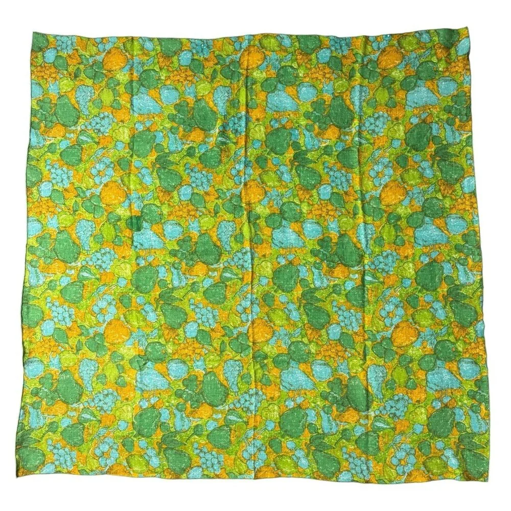 WEST ELM Retro Tablecloth  Square Green Blue Orange Fruit Pear Grapes 45 x 55 in